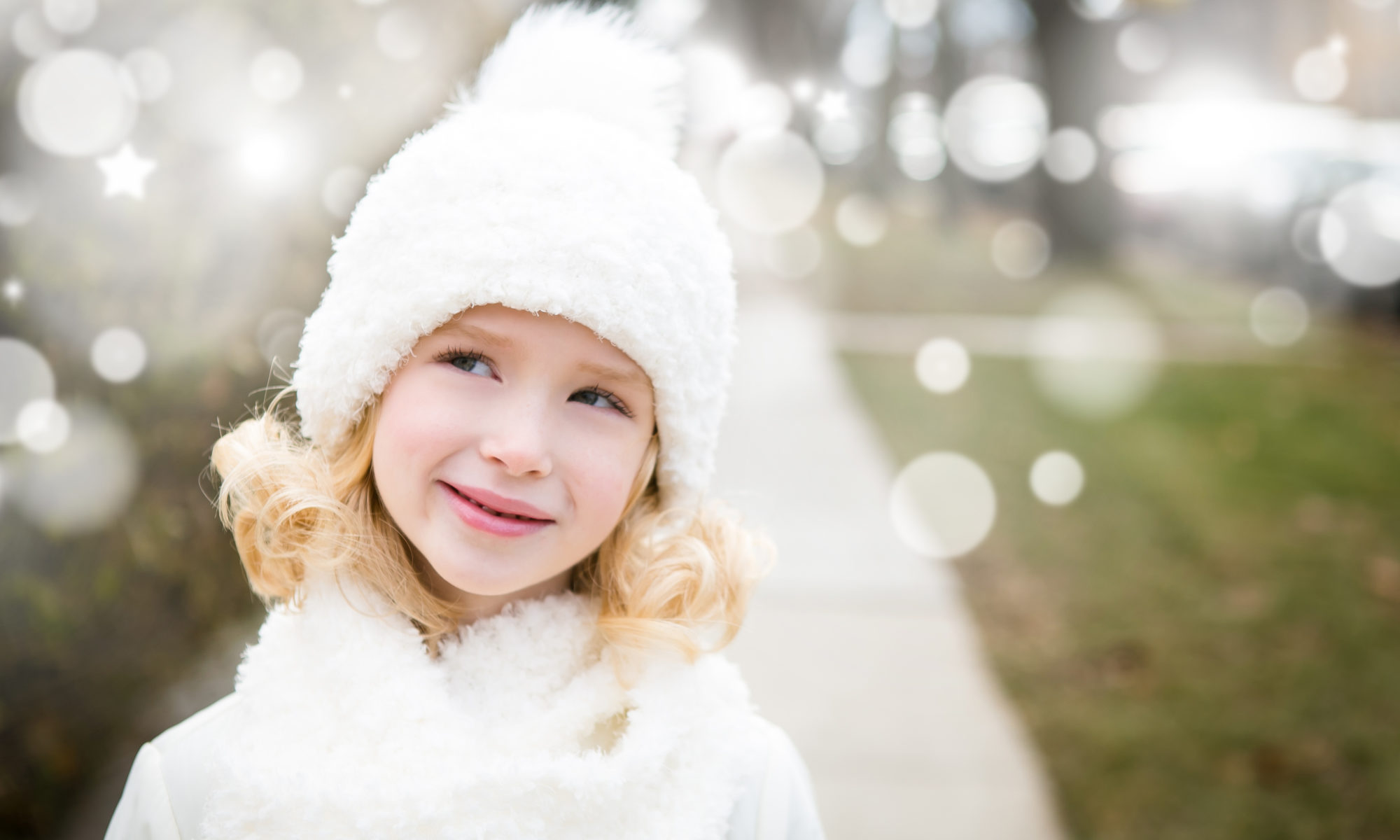 girl blonde snow white pompom hat fluffy chicago